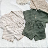  MQTIME  -  Summer Korean Style Baby Boys Striped Outfits Short Sleeve T-shirts Shorts 2pcs Toddlers Kids Casual Loose Sets
