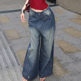  MQTIME  -  Y2K Rhinestone Wide Leg Jeans Women Gradient Washed Baggy Denim Pant Low Waist Sparkly Glitter Flare Trouser Streetwear