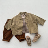  MQTIME  -  Autumn New Children Long Sleeve Coat Solid Boys Casual Cargo Jacket Fashion Girls Vintage Cardigan Cotton Kids Clothes
