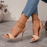 MQTIME  -  Design Thin Super High Heels Sandals Women Summer Pointed Toe Metal Ankle Sandals Woman Sexy Black Nightclub Shoes