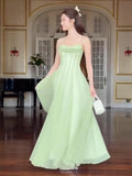 MQTIME  -  Sexy Spaghetti Strap Square Neck Ruffles Design Long Dress Women Matcha Sleeveless A-line Dresses Elegant Evening Party Gowns