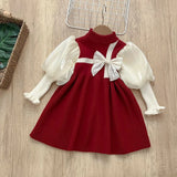 MQTIME  -  0-7Y Girls' Knitted Sweater Dress Cute Lantern Sleeve Patchwork Children's  Dress Spring Kid's Outfit Girls Clothes