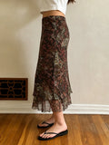 MQTIME  -  American Vintage Ethnic Print High Waist A-LINE Slim Ruffles Women's Skirts