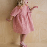  MQTIME  -  Girls Corduroy Dress Autumn Winter New Round Neck Warm Princess Dress Waist Pleated Back Buttons Long-Sleeved Dresses For Kids