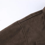 MQTIME  -  Retro Lapel Collar For Women Brown Suede Full Sleeve Big Pocket Zip Short Coat 2025 New Lady Autumn Chic High Street Jackets