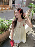 MQTIME  -  Korean Style Sweet Female College Students Dress Fashion Floral Patchwork Yellow Plaid Sundress Sleeveless Women's Tank Dresses
