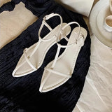 MQTIME  -  New Temperament Wedge Heel Pointed Personalized High Heels One-word Thin Strap Open-toe Buckle Sandals Women