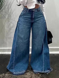 MQTIME  -  Vintage Blue Baggy Flared Jeans Women Y2k 2000s Wide Leg Denim Trousers Grunge Punk Oversized Casual Jeans Streetwear
