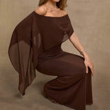 MQTIME  -  Fashion High Waist Temperament Long Dress Elegant Irregular Solid Party Dress Sexy Off Shoulder Draped Wrap Hips Dress