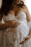 MQTIME  -  Vintage Lace Maternity Robe for Photoshoot Sweetheart Women Pregnancy Gowns Babyshower With Wrap Photography Customized