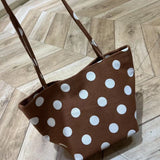  MQTIME  -  Kawaii Light Blue Polka Dot Canvas Tote Bag Women Small Thin Strap Shoulder Bag Casual Daily Shopping Mini Handbag