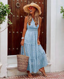 MQTIME  -  Summer New Sexy Deep V-neck Female Vestidos Simple Solid Color Women Sleeveless Chiffon Lace Edge Dress