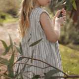  MQTIME  -  Girl's Linen Sleeveless Striped Dress Summer New Vintage Round Neck Casual Loose Cotton Linen Baby Girl Prairie Dresses
