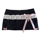 MQTIME  -  Y2K New Sexy Bow Mini Skirt Harajuku American Street Hot Girl Lace Hip Skirt Casual Versatile Punk Cute A line Skirt