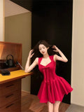 MQTIME  -  Woman Dress Bow V Neck Sleeveless Slim Square Collar Summer Fashion Sexy Elegant Mini Dresses Party Clubwear Backless