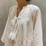 MQTIME  -  Off White Boho Dress Flare Sleeve A-line Embroidery Floral Midi Length Vestidos Holiday Style Oversized Long Dress