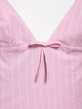 MQTIME  -  Fashion Sexy V-neck Stripe Pink Bow Short Dress 2025 New Sleeveless Slim Sweet Chi Slip Dress Streetwear Y2K Woman Clothing