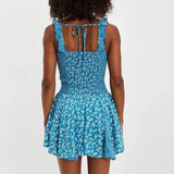 MQTIME  -  Women's Sexy U Neck Lace-up Straps Mini Dress Vintage Floral Print A-Line Party Dress Summer Backless Hollow Female Boho Dresses