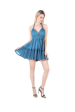 MQTIME  -  Sexy Backless Lace Halter Dress Summer femme V Neck Mini Party Dress Ruffle Lace Up Back Beach Sundress