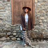 MQTIME  -  Women Casual Cotton Loose Plaid Trousers Fashion Thin Linen Wide Leg Straight High Waist Pants Daily Commute Street Pant