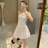  MQTIME  -  Women Polka Dot Short Dress 2026 Spring Summer New Sleeveless Mini Dress Ruched Simple Elegant Woman Casual Party Dresses