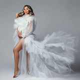 MQTIME  -  Sexy White Maternity Dress for Photoshoot  Sheer Ruffled  Pregnancy Photo Lace Vestido For Babyshower Customized Bridal Robes