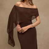 MQTIME  -  Fashion High Waist Temperament Long Dress Elegant Irregular Solid Party Dress Sexy Off Shoulder Draped Wrap Hips Dress