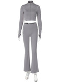 MQTIME  -  Winter Casual 2 Piece-Set Straight Legg Female Zipper Cardigan And High Waist Skinny Tracksuit Women's Pants Outfits 2024