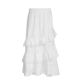 MQTIME  -  Ruffles Lace Chiffon White Skirts Midi Long Skirt Elastic Waistband Women Holiday Boho Korean Cloth Cute fairycore 2000s grunge