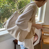 MQTIME  -  Trendy Large Capaci Soft Leather Tote Bag Women's Commuter oulder Bag Laptop Bag Handbag Magnetic Bule Closure Pure Color