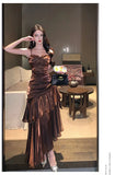 MQTIME  -  Women's Elegant Ruffles Long Dresses Fashion Spaghetti Strap Sleeveless Princess Party Dress Summer Slim Waist Casual Vestidos