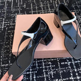 MQTIME  -  Clip Toed Sandals for Women New Fashionable and Versatile Square Toe Thick Heel Single Button Mary Jane Shoes