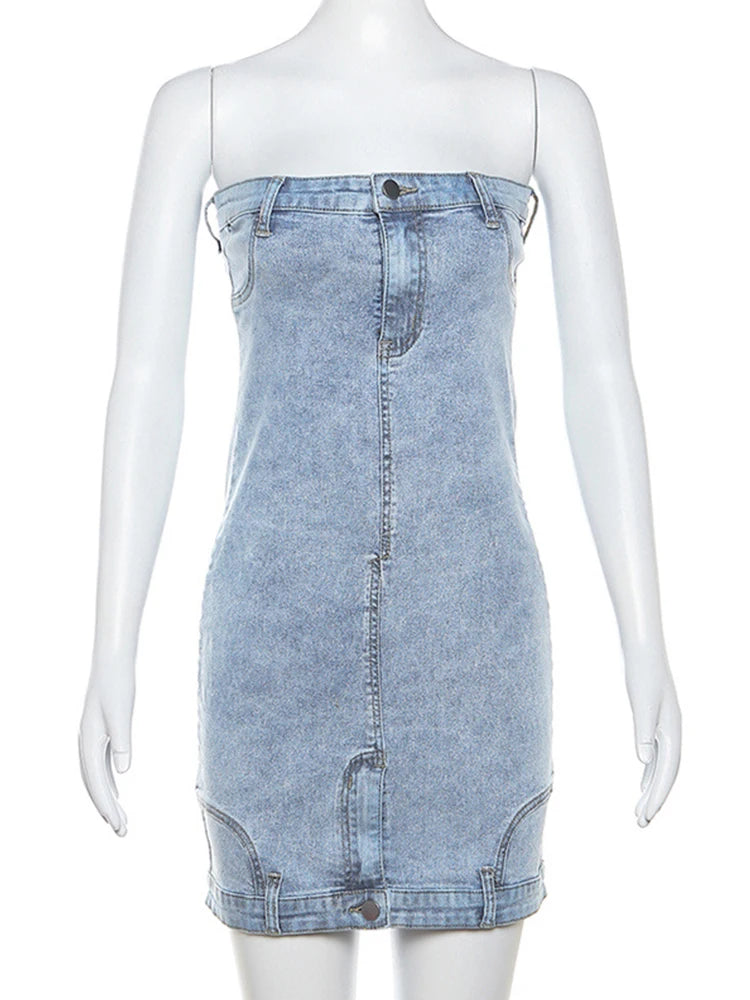 MQTIME - Autumn Winter Women Sexy Club Strapless Solid Denim Dress Sli mqtime MQTIME - Autumn Winter Women Sexy Club Strapless Solid Denim Dress Sli mqtime