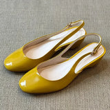 MQTIME  -  Concise Style Patent Leather Wedges Slingback Heels Women Round-Toe Adjustable Buckle Design Mary Jane Shoes Designer Dress Shoe