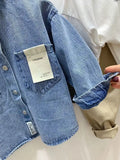 MQTIME  -  Children Boy Autumn Denim Jackets Cotton Sticker Pockets Infant Baby Boys Outerwear Loose Korea Turn Down Collar Little Boy Coat