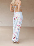 MQTIME  -  Women s Boho Floral Print Sleeveless Maxi Dress with Adjustable Spaghetti Straps and Back Tie Detail for Summer Beach Party