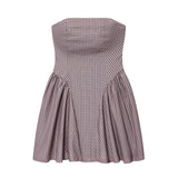 MQTIME  -  European and American autumn new women's clothing style simple sleeveless slim fit plaid strapless short dress