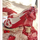 MQTIME  -  Japanese Vintage Gothic Style Lolita Shoes Women Sweets Polka Dot Print Lace Bow Metal Button Mary Jane Shoes Fashion Wedge Heel