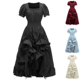 MQTIME  -  Medieval Vintage Cascading Ruffles Pleated Gothic Court Dress Retro Elegant Square Neck Renaissance Stage Wear Halloween Costume