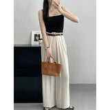 MQTIME  -  Stripe Linen Cotton Long Pant Women High Waist Wide Leg Pants