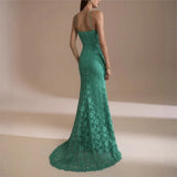 MQTIME  -  Party Dresses For Woman Sexy Halter Neck Backless Lace Fishtail Evening Dress Solid Color Sleeveless Slim Vestidos Elegant Robe