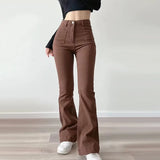 MQTIME  -  Women Flared Jeans Loose Denim Pants Bottom Straight High Waist Stretch Spring Autumn Solid Color Female Fashion Streetwear