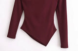 MQTIME  -  Asymmetric Long Sleeve Top Women 2025 New Spring Casual Slim Shirts Blouse Female Off Shoulder Burgundy Shirts & Blouses Tops