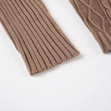 MQTIME  -  Vintage Winter Patchwork Turn Down Collar Long Sleeve Single Breasted Knitted Cardigan