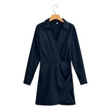 MQTIME  -  Women Long Sleeve Lapel Dress Solid Color Summer Fashion Streetwear Female Pleated Dresses Office Lady Elegant Shirt Dress