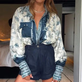 MQTIME  -  Vintage Pattern Printed Commuting Blouse 2025 Women Fashion Lapel Long Sleeve Loose Shirt Elegant Button Hight Street Top Blusa