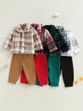 MQTIME  -  Infant Winter Clothes Set Warm Plaid Fleece Lapel Neck Button Down Long Sleeve Shirt and Pants Outfit for Baby Boy