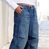 MQTIME  -  Women Jeans Wide Leg Pants Straight Trousers Stretchy Loose Fit Mid Waist High Street Jeans Vintage Style Fashion