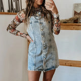 MQTIME  -  American Style Denim Dress Straps Summer Button Down Sleeveless Sheath Denim Dresses Vintage Slim Fit Jean Vestidos