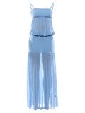 MQTIME  -  Puss Camis Maxi Dresses Women Mesh Patchwork Summer Sexy Chest Wrapping Sleeveless Beach Vacation Clubwear Long Bodycon